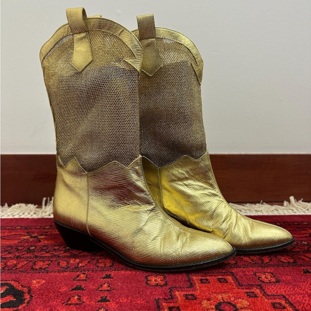 Y2K 90s vintage gold and mesh cowboy boots